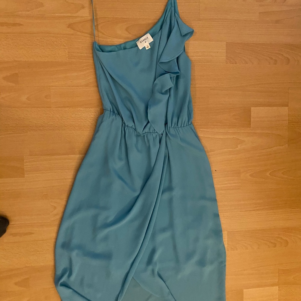 Teal one shoulder midi dress